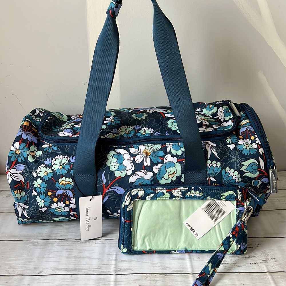 Vera Bradley lighten up active duffel bag and tech wristlet bundle